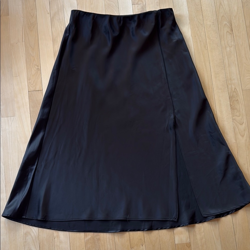 A New Day Black Satin Midi A-Line Skirt